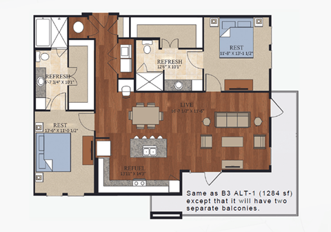 B3 Floor Plan | 1,284 Sq. Ft. at Abstract at Design District, Dallas, 75207